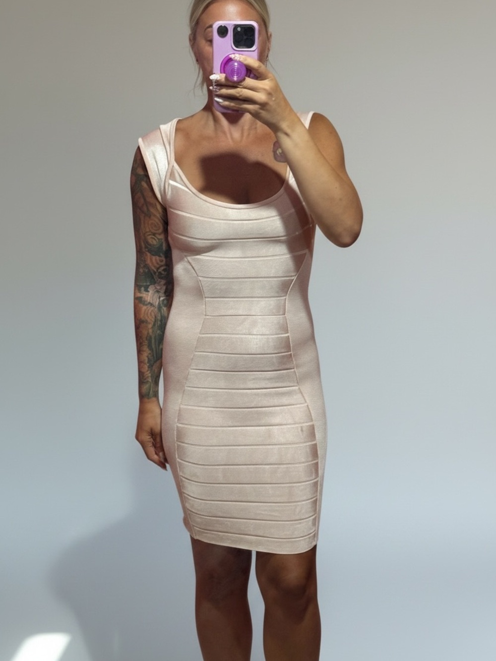 French Connection Nude Blush Bandage Bodycon Mini Dress
